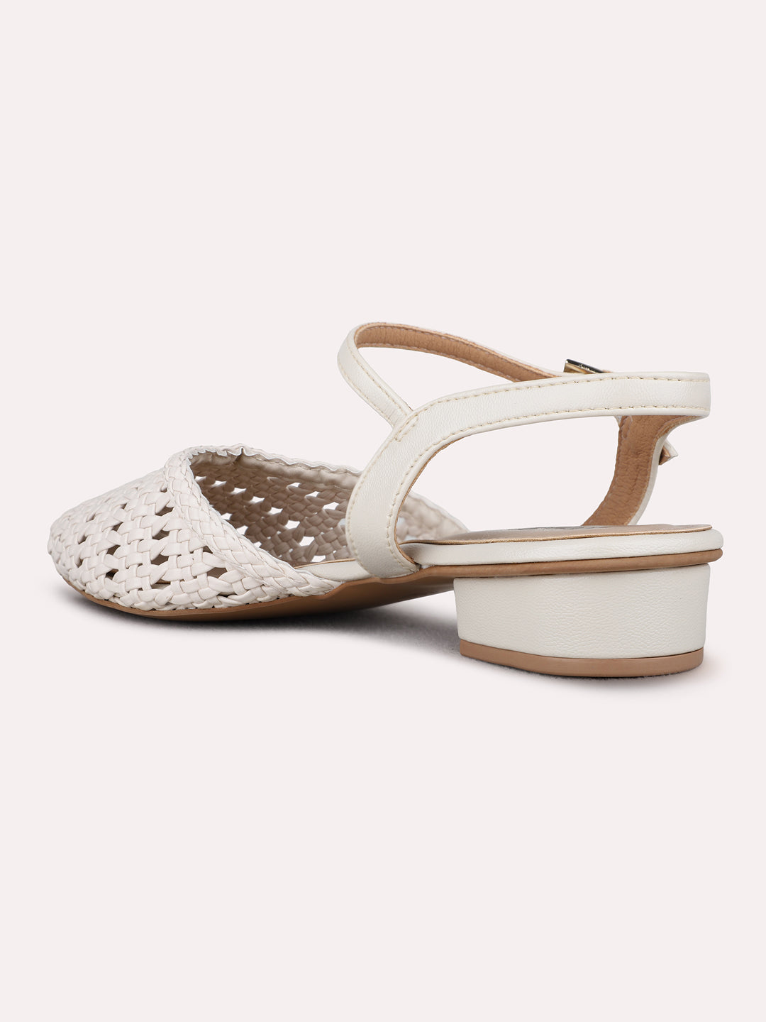 Womens Beige Party Wear Solid Pattern Round Toe Block Heels