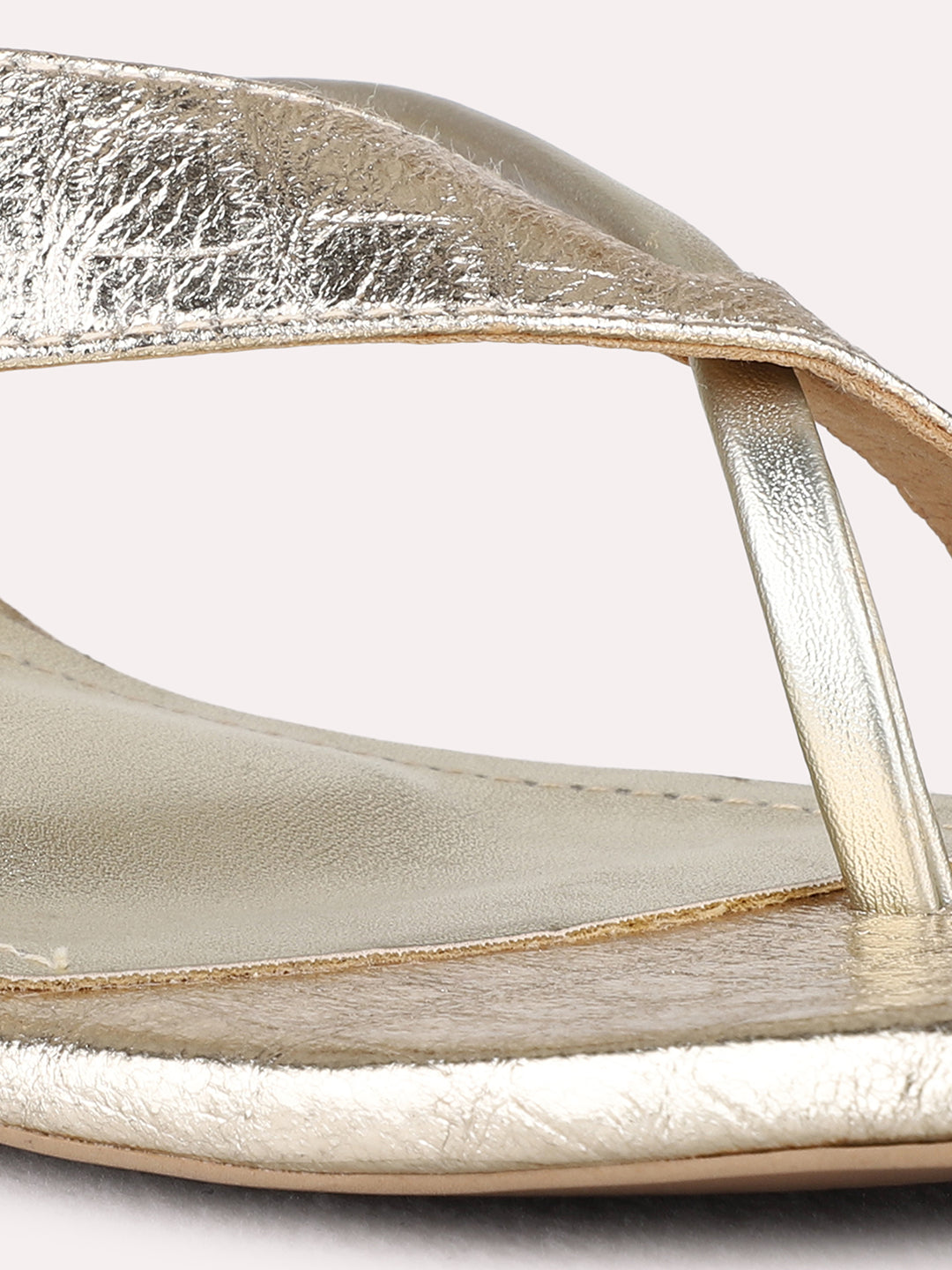 Womens Golden Party Wear Solid Round Toe Kitten Heel Sandals