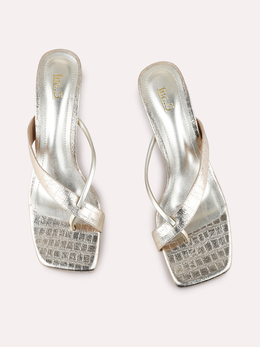 Womens Golden Party Wear Solid Round Toe Kitten Heel Sandals