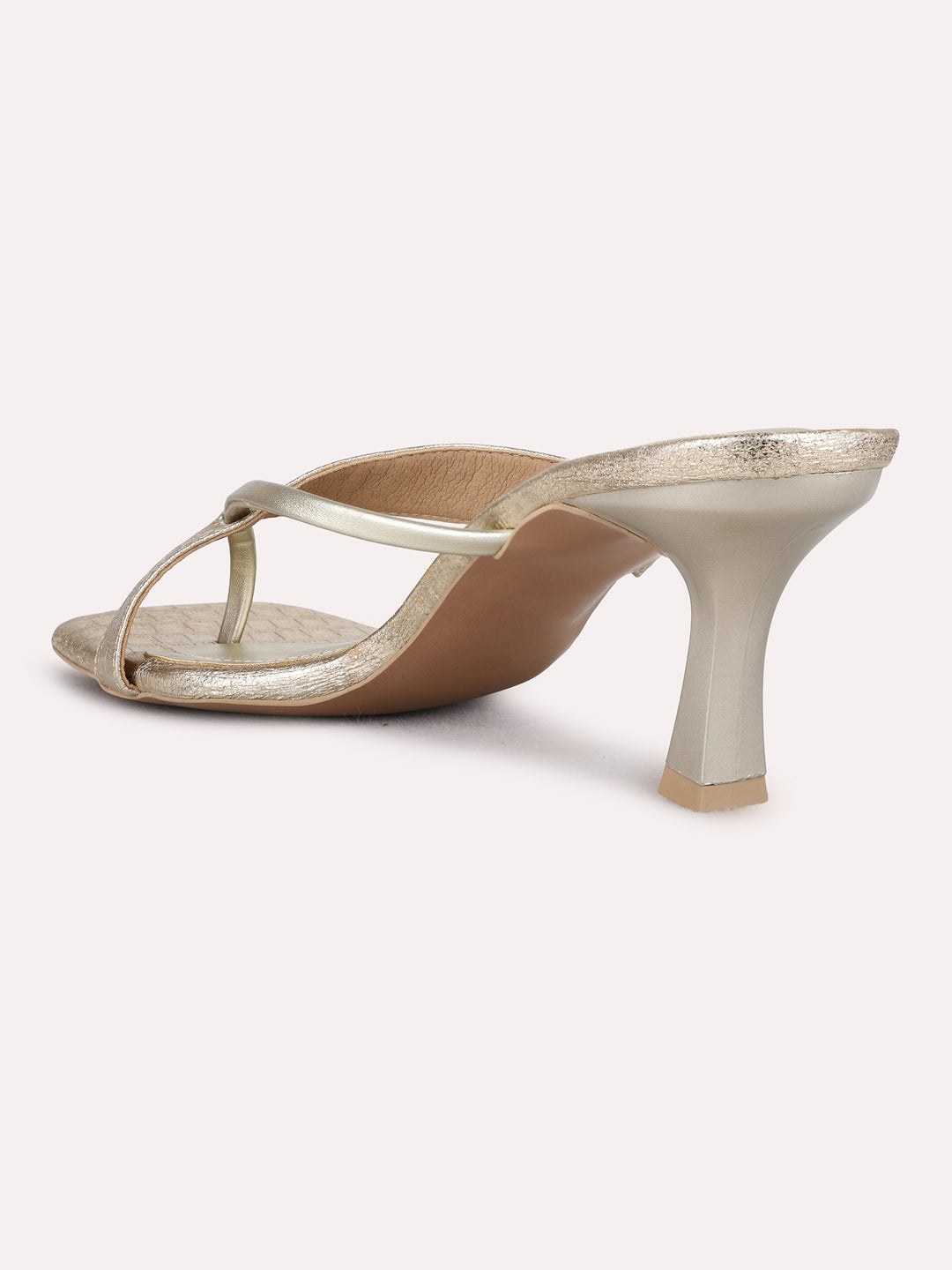 Womens Golden Party Wear Solid Round Toe Kitten Heel Sandals