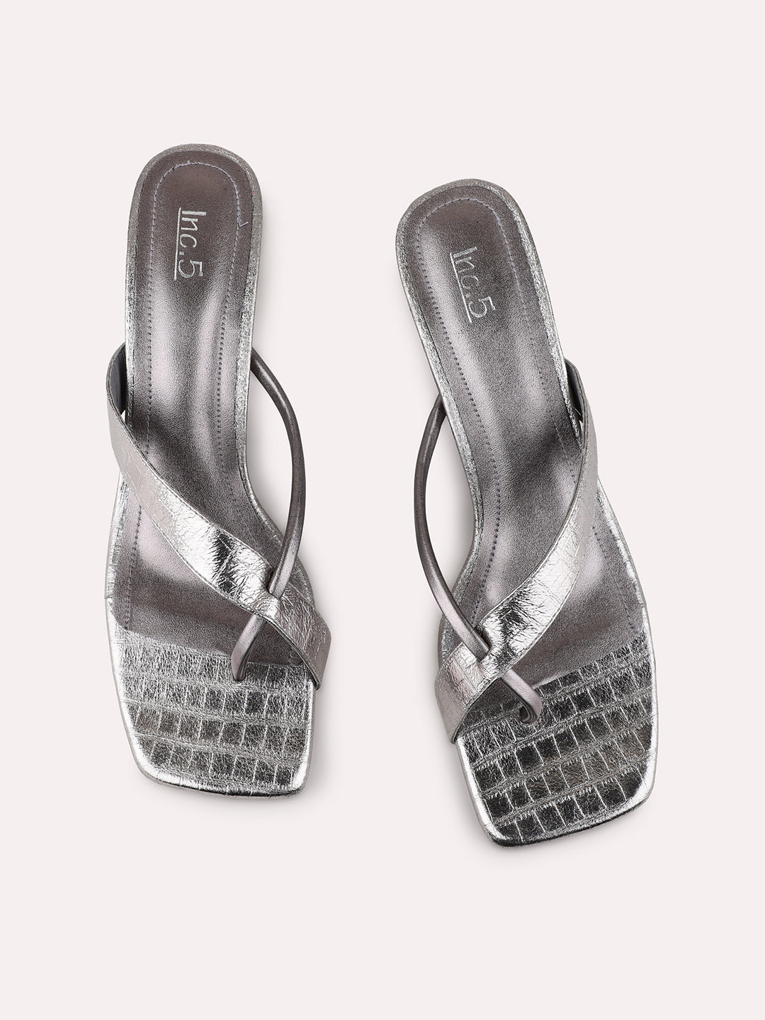 Womens Pewter Party Wear Solid Round Toe Kitten Heel Sandals