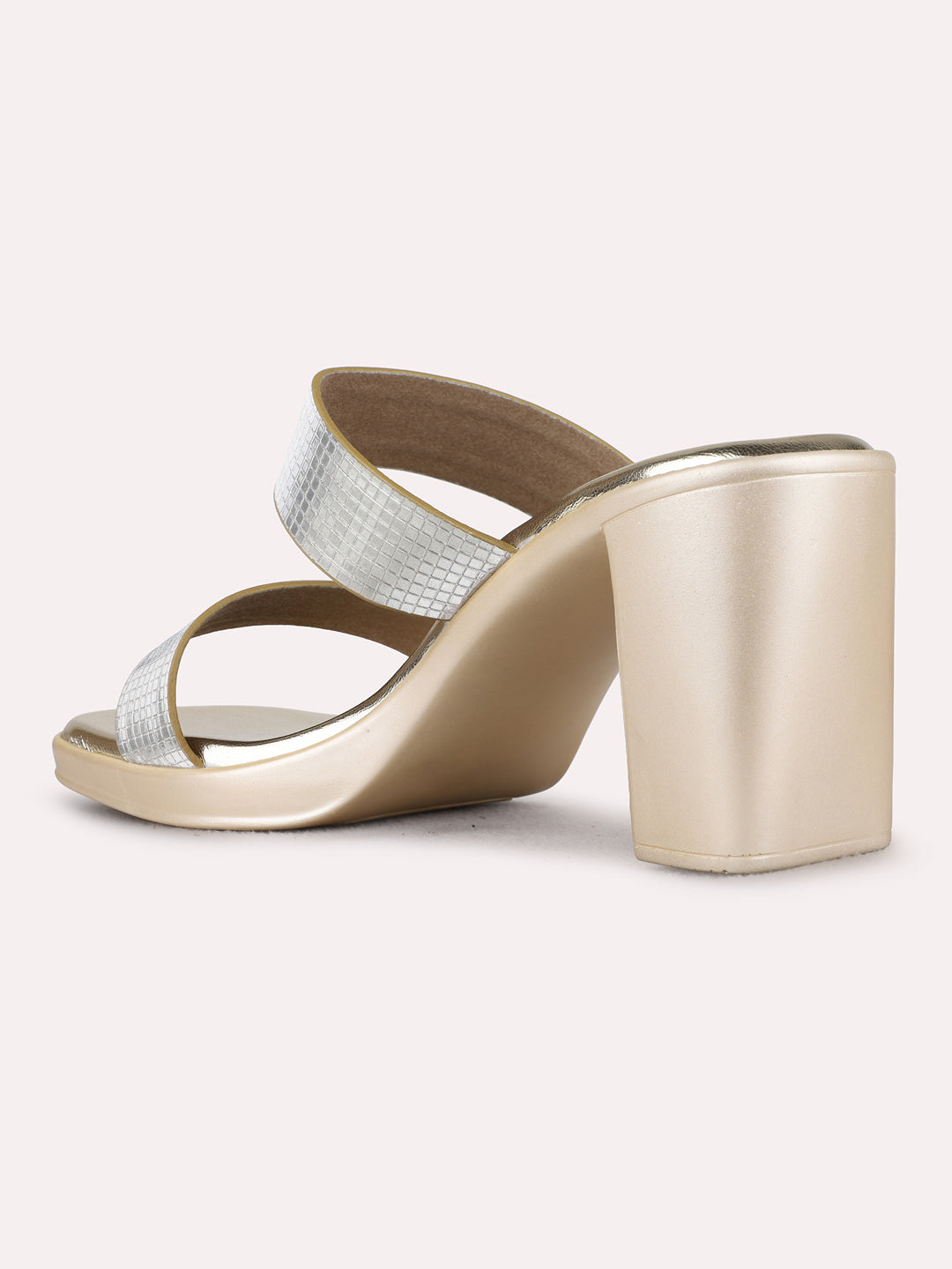 Womens Golden Party Wear Solid Round Toe Block Heels