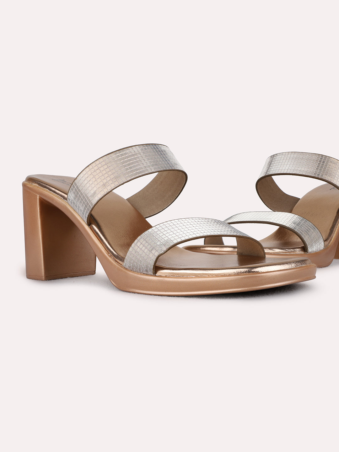 Womens Rose Gold Party Wear Solid Round Toe Block Heels
