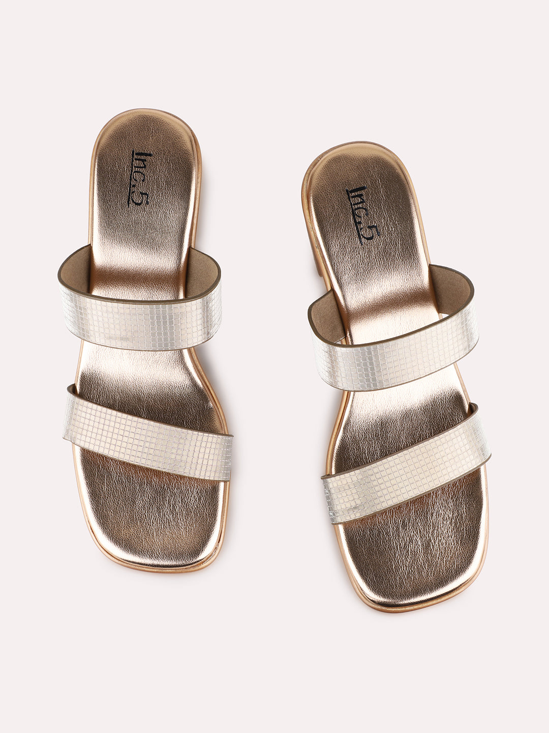 Womens Rose Gold Party Wear Solid Round Toe Block Heels