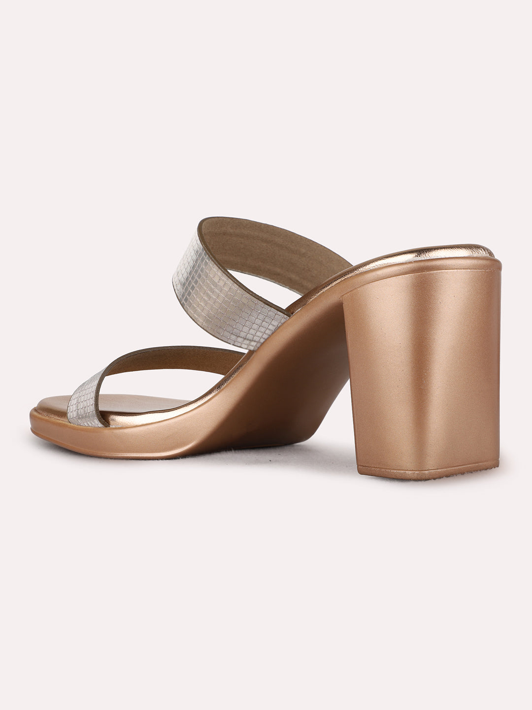Womens Rose Gold Party Wear Solid Round Toe Block Heels