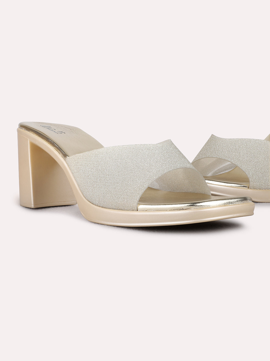 Womens Golden Party Wear Textured Round Toe Block Heels