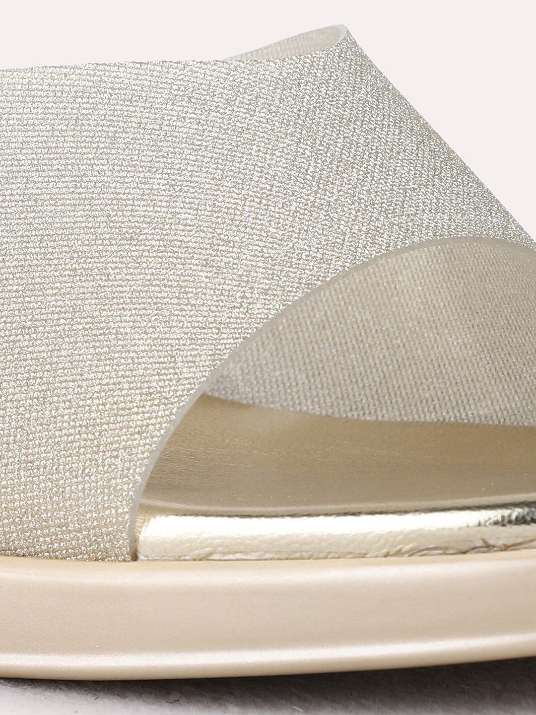 Womens Golden Party Wear Textured Round Toe Block Heel Sandals