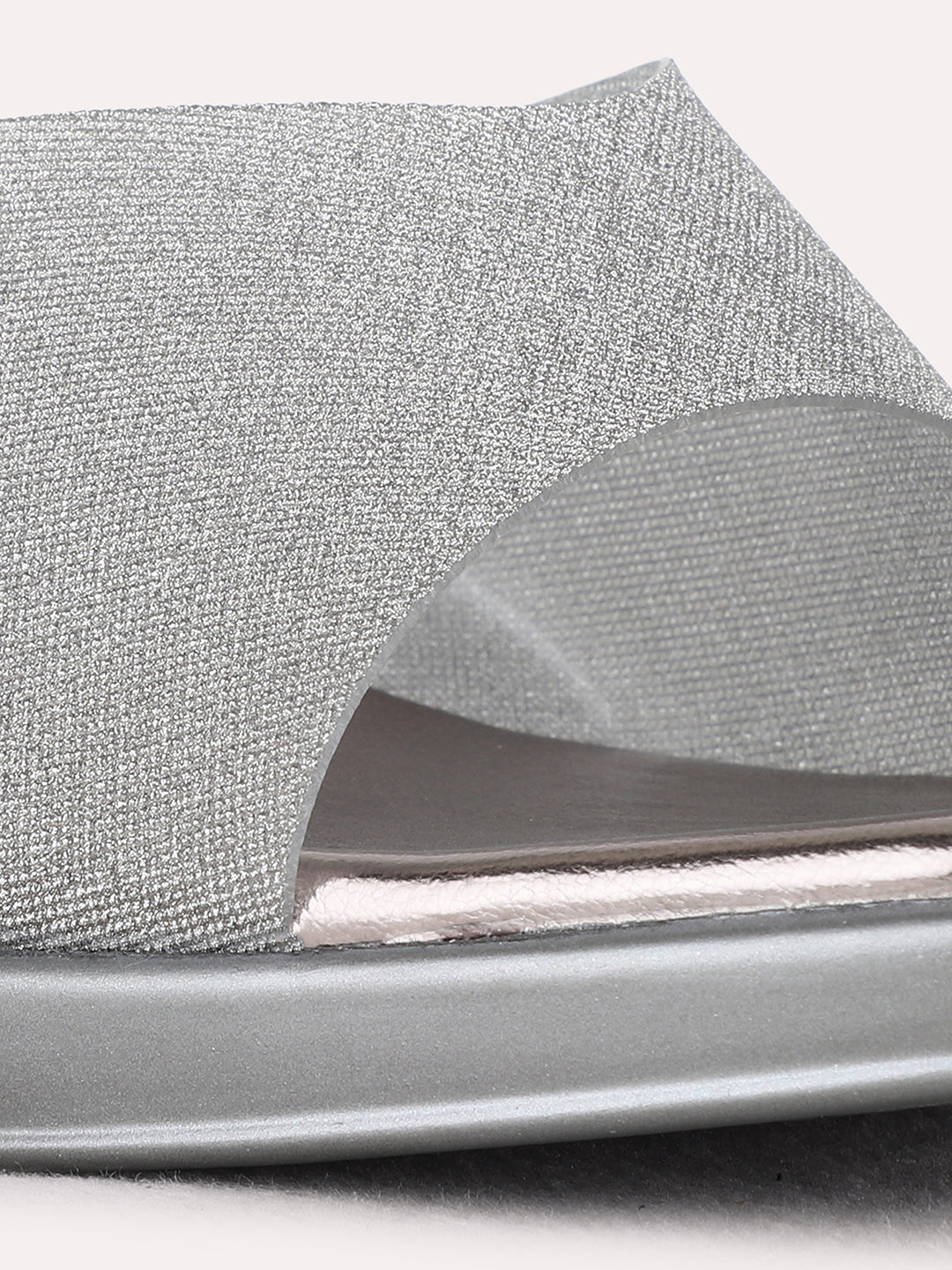 Womens Pewter Party Wear Textured Round Toe Block Heel Sandals