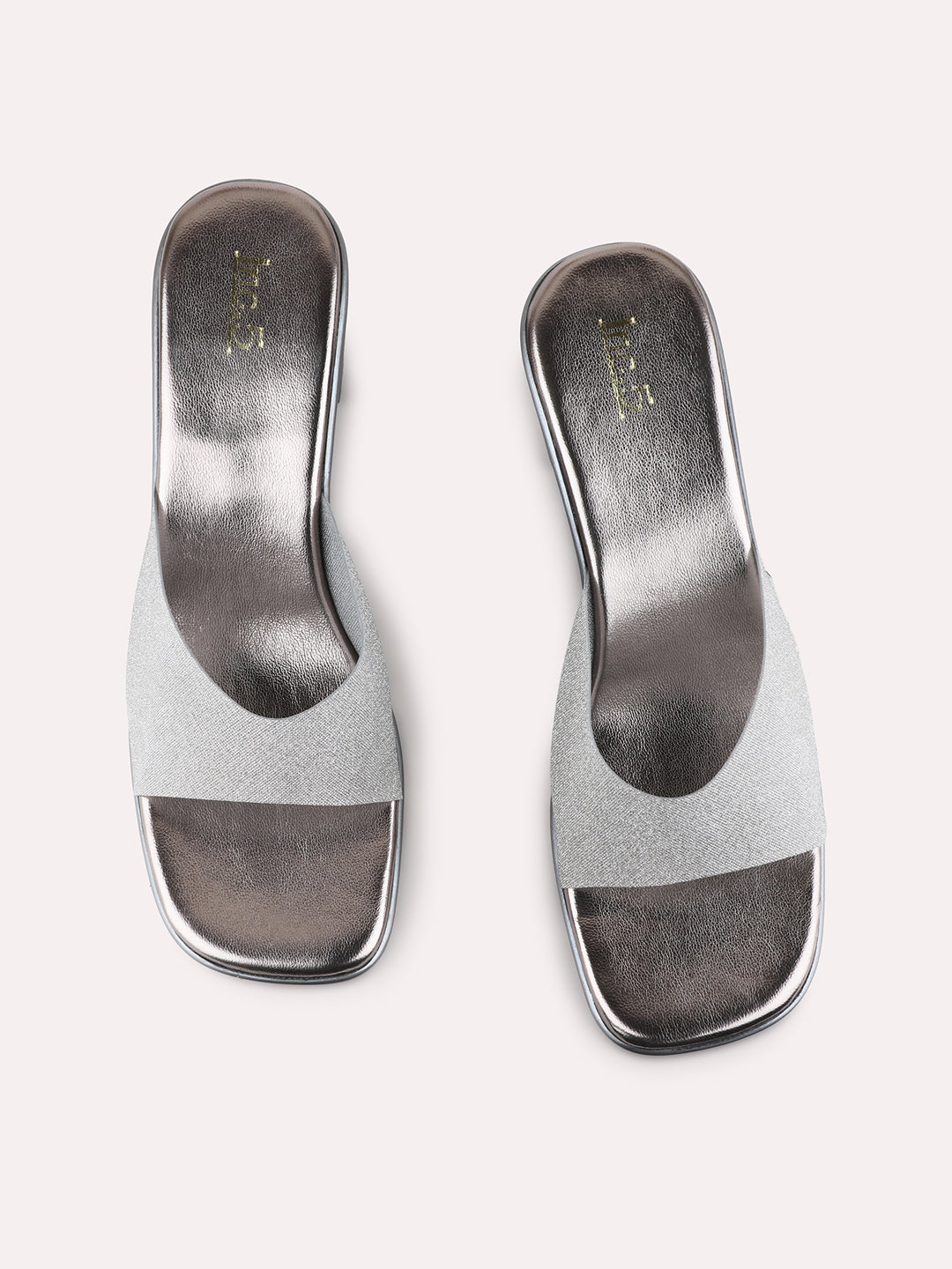 Womens Pewter Party Wear Textured Round Toe Block Heel Sandals