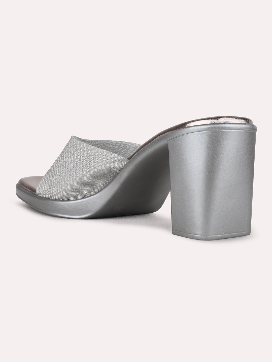 Womens Pewter Party Wear Textured Round Toe Block Heel Sandals