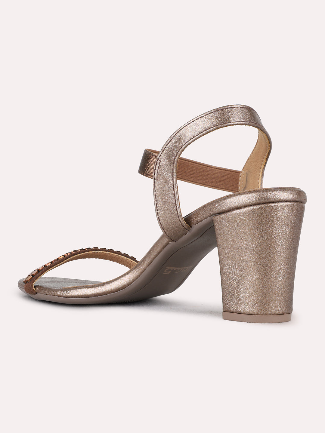 Womens Golden Party Wear Solid Pattern Round Toe Block heels