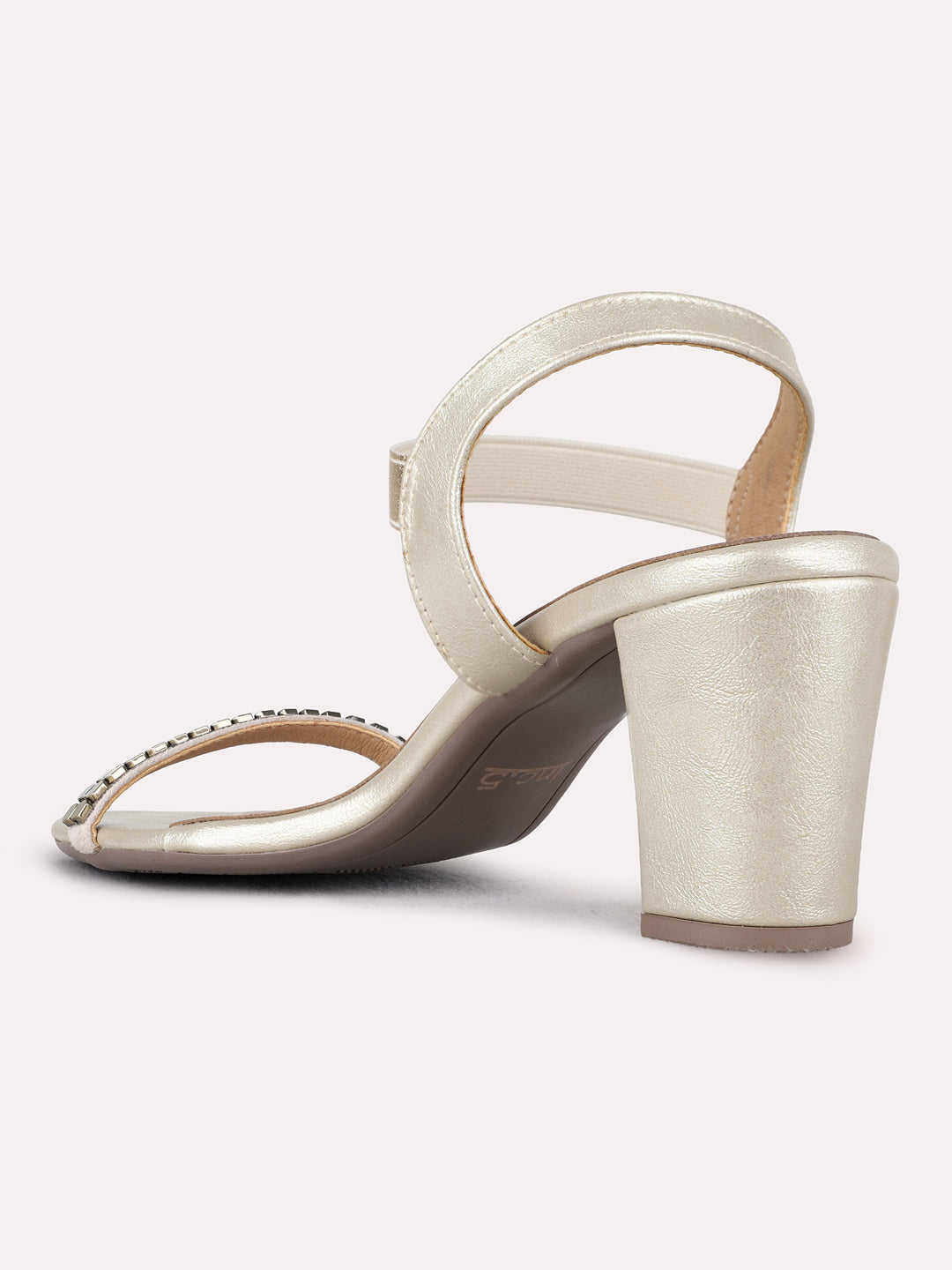 Womens Golden Party Wear Solid Round Toe Block heels