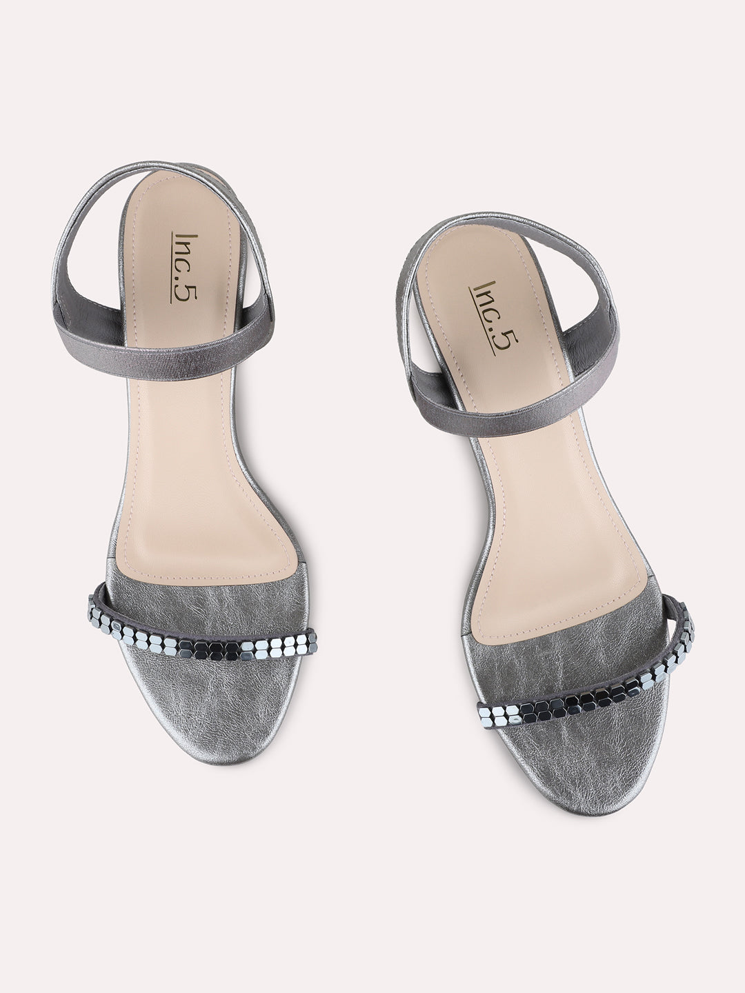 Womens Pewter Party Wear Solid Round Toe Block heels
