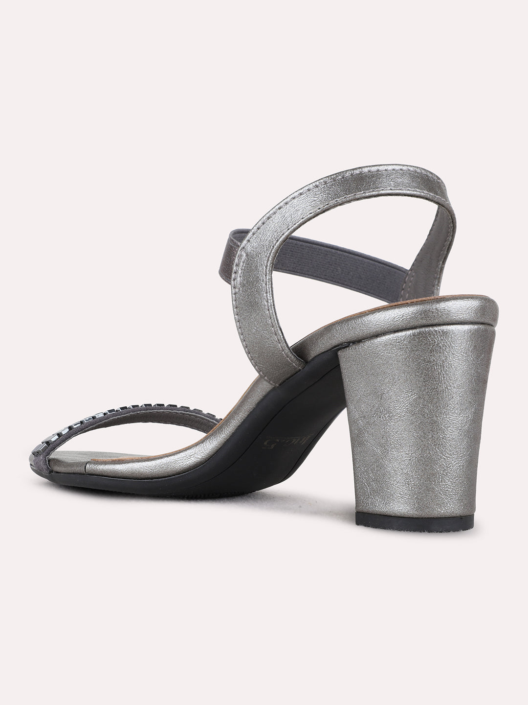 Womens Pewter Party Wear Solid Round Toe Block heels