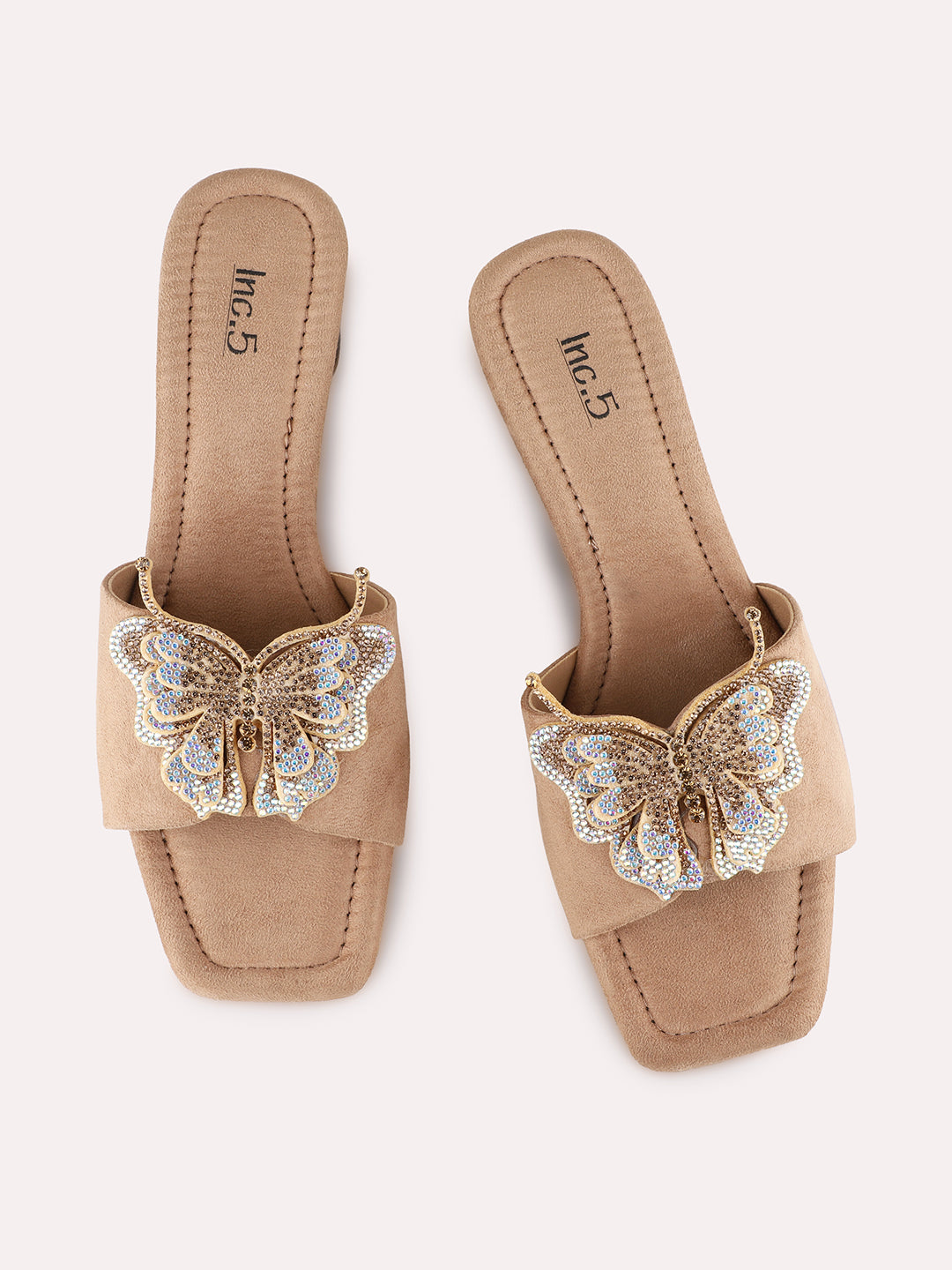 Womens Beige Party Wear Camouflage Square Toe Block Heel Sandals