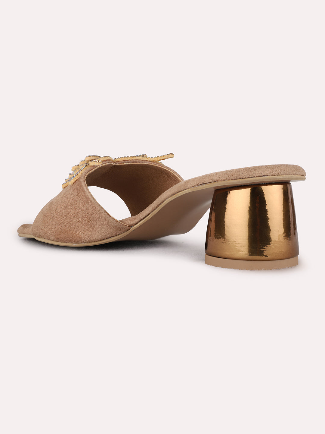 Womens Beige Party Wear Camouflage Square Toe Block Heels