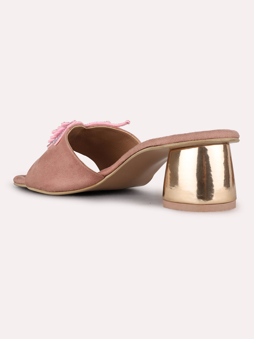Womens Peach Party Wear Camouflage Square Toe Block Heels