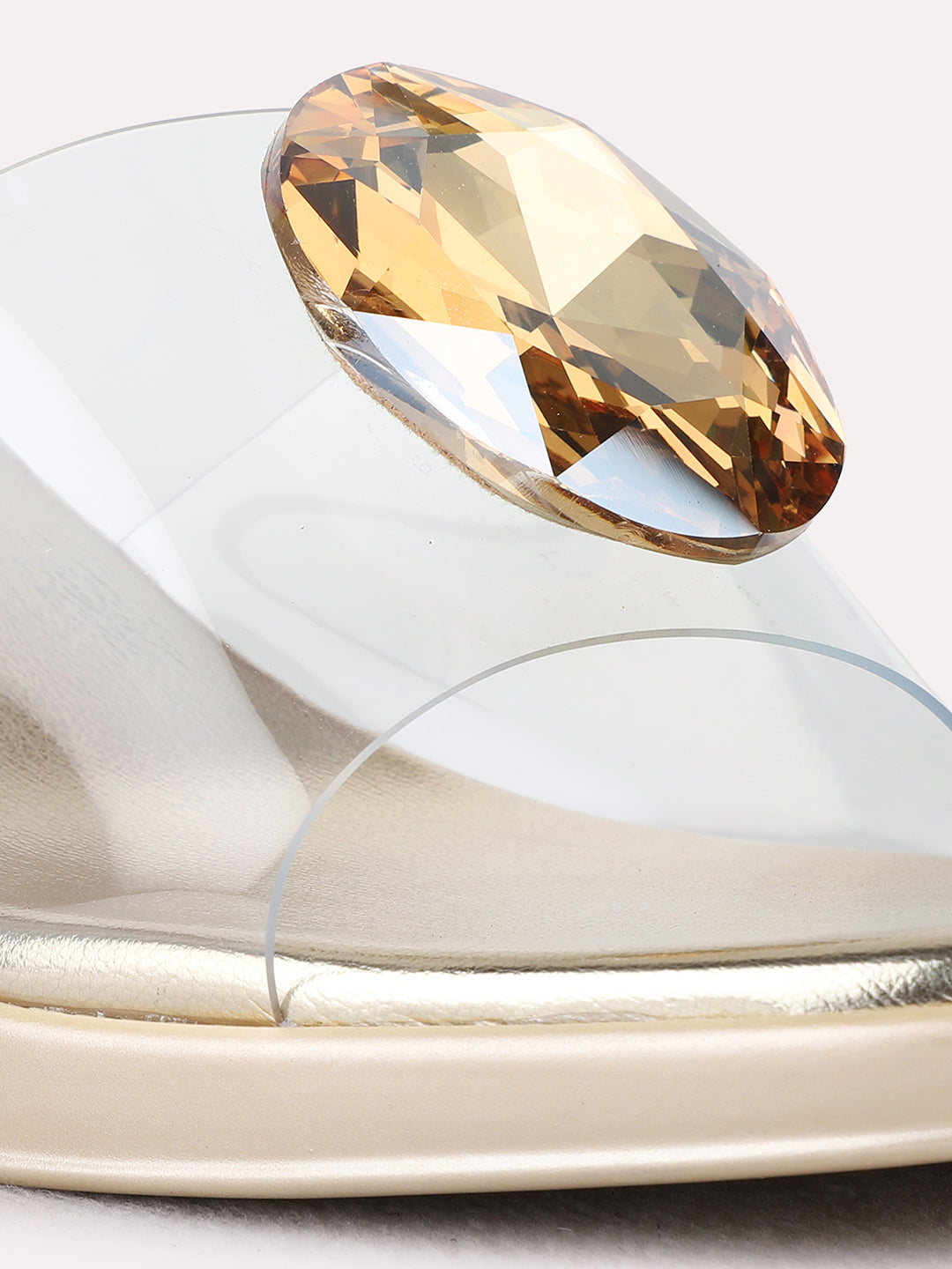 Womens Golden Party Wear Transparent Round Toe Block Heel Sandals