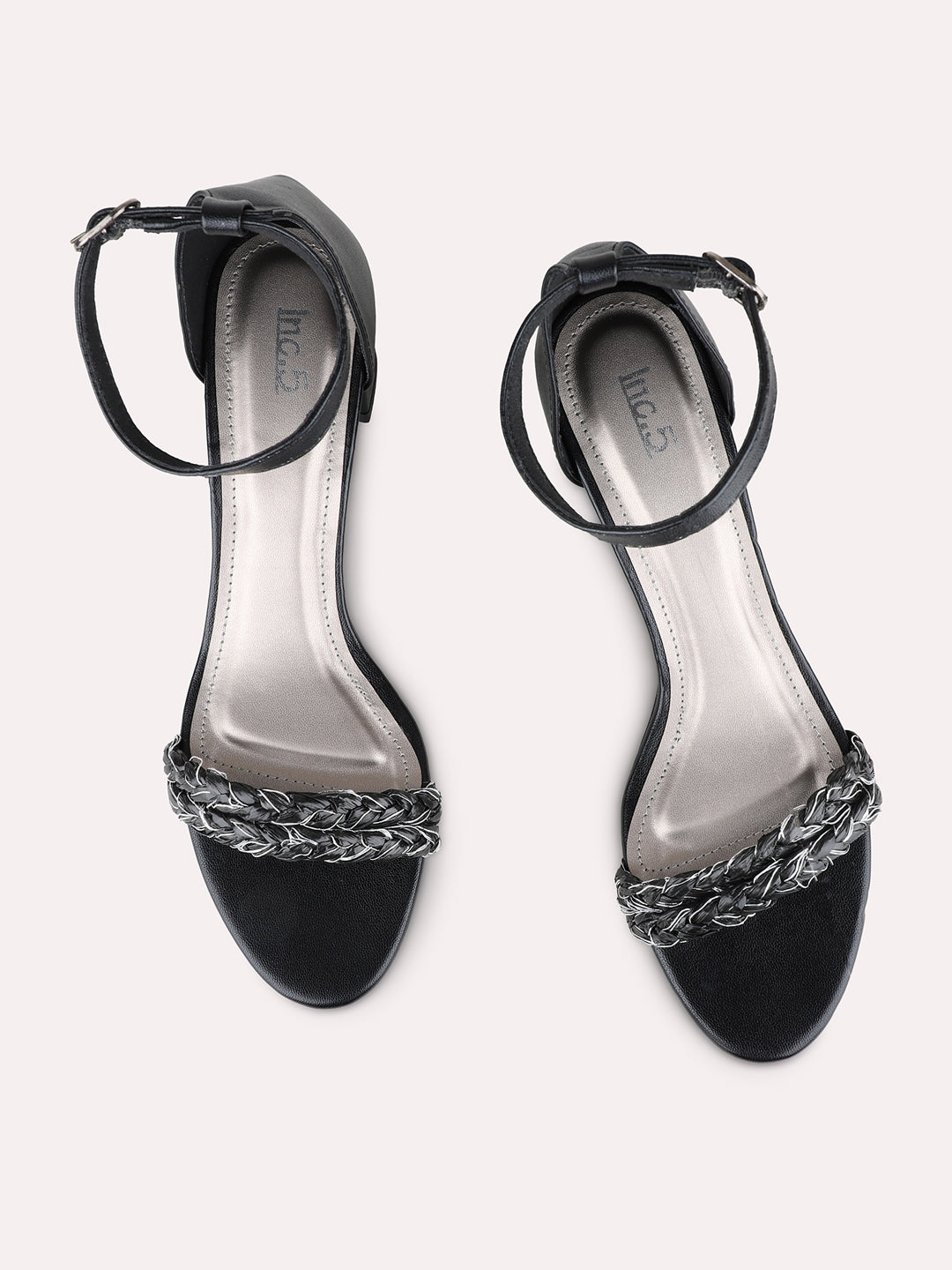 Womens Black Party Wear Solid Square Toe Block Heels