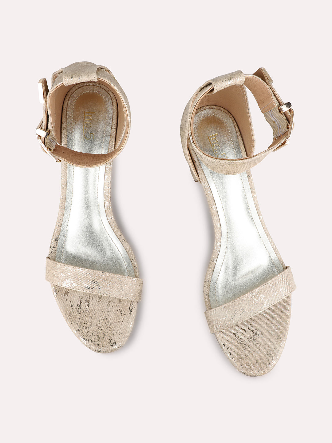 Womens Golden Party Wear Printed Round Toe Block Heels