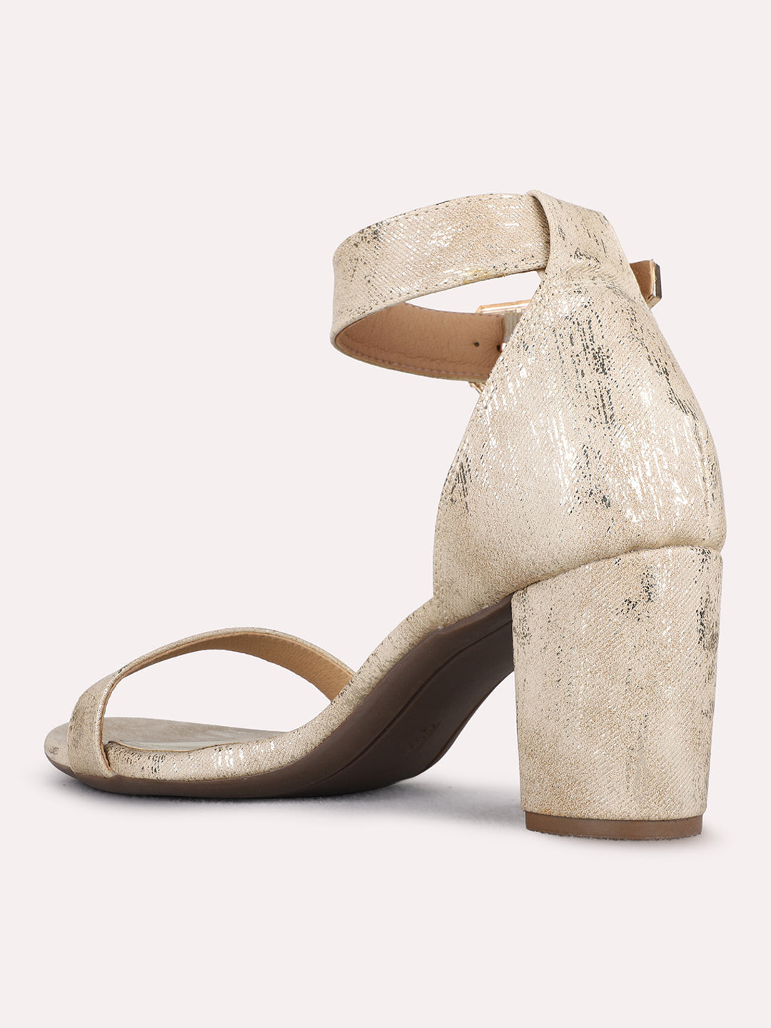 Womens Golden Party Wear Printed Round Toe Block Heels