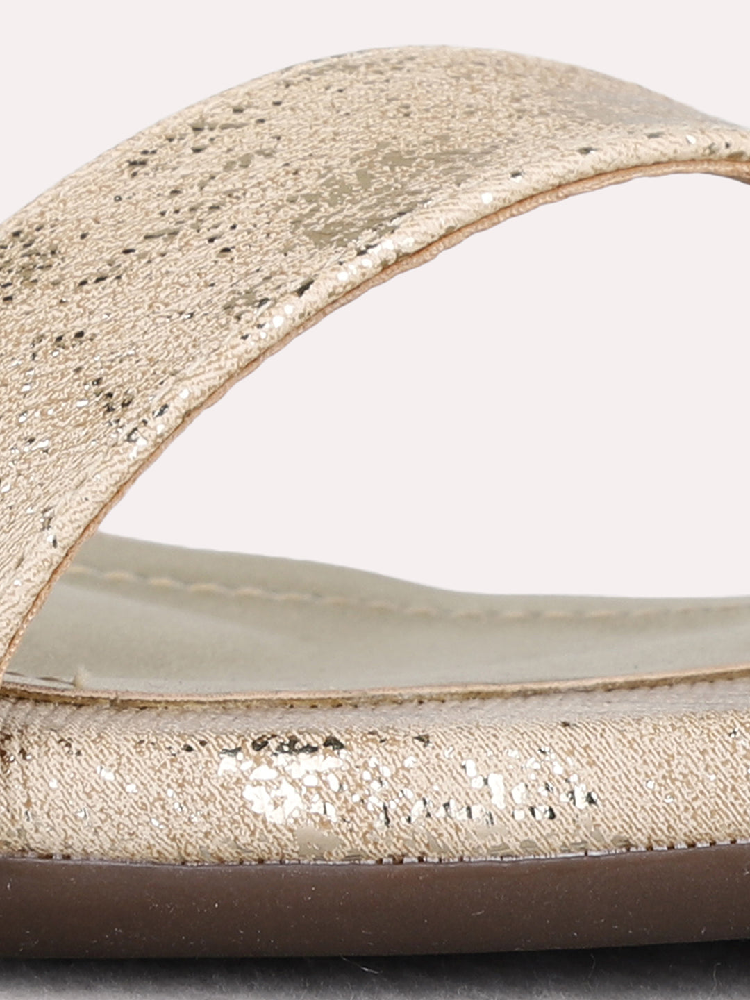 Womens Golden Party Wear Printed Round Toe Block Heels