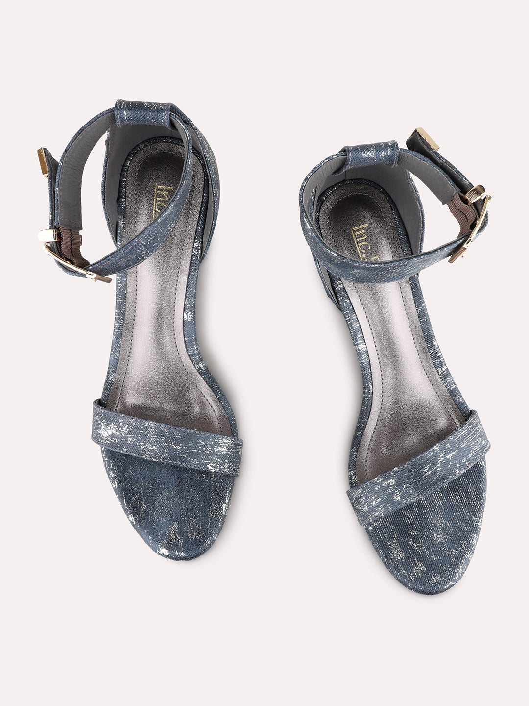 Womens Pewter Party Wear Printed Round Toe Block Heels