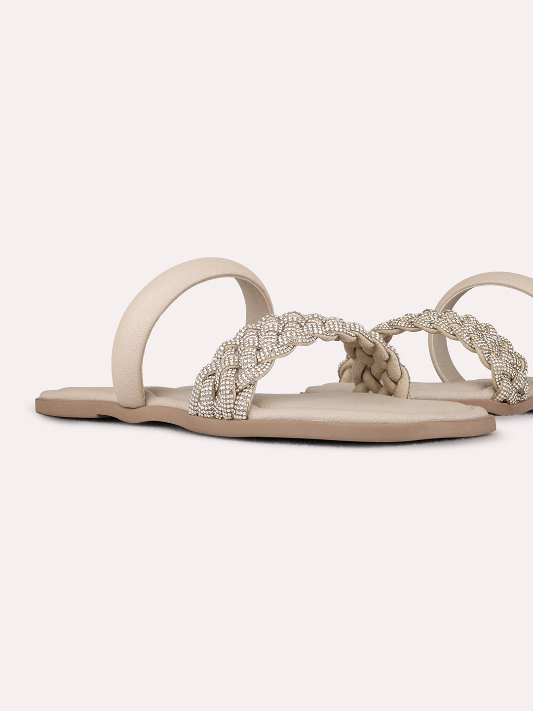 Womens Beige Casual Solid Open Toe Flats