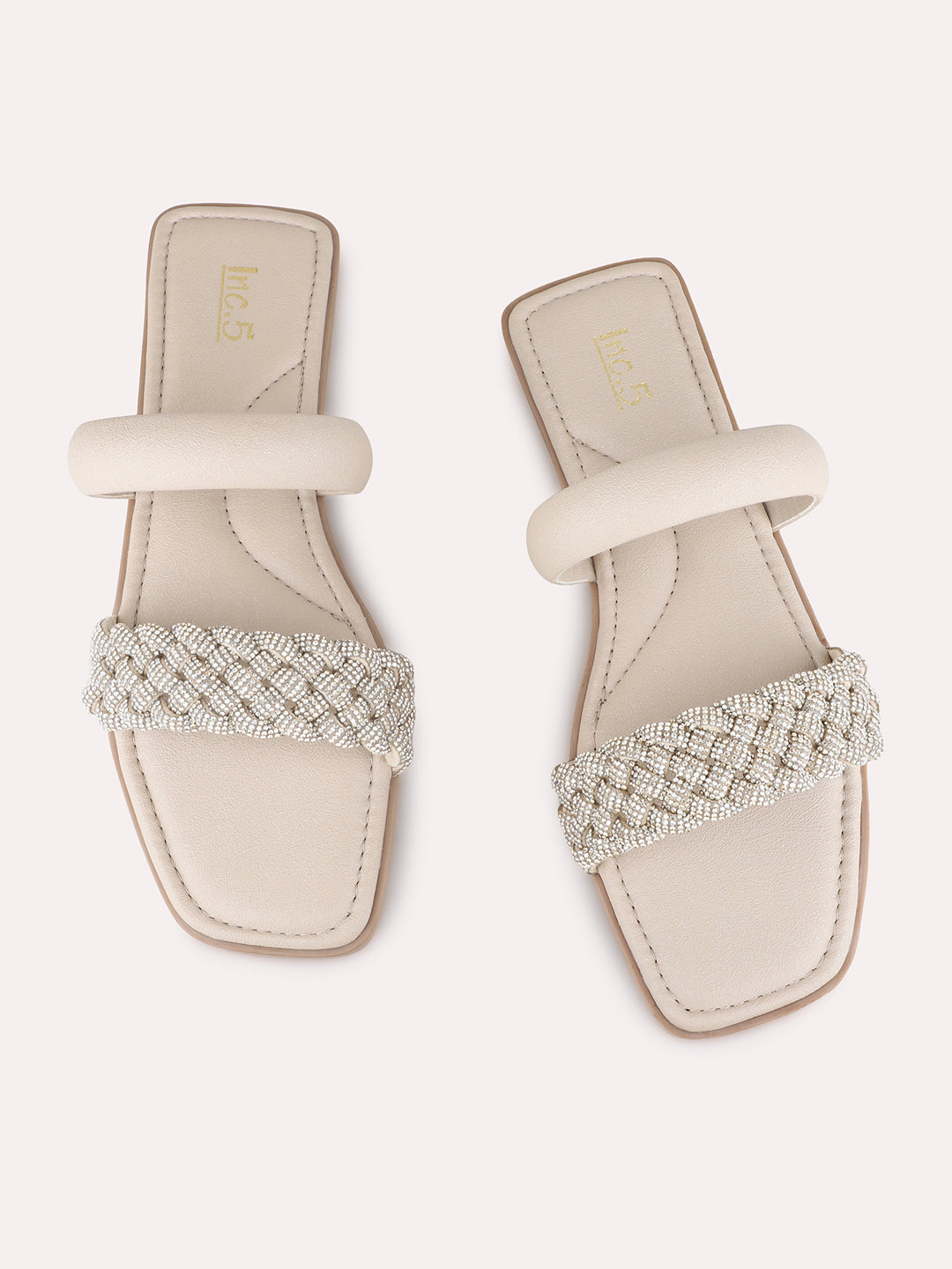 Womens Beige Casual Solid Open Toe Flats