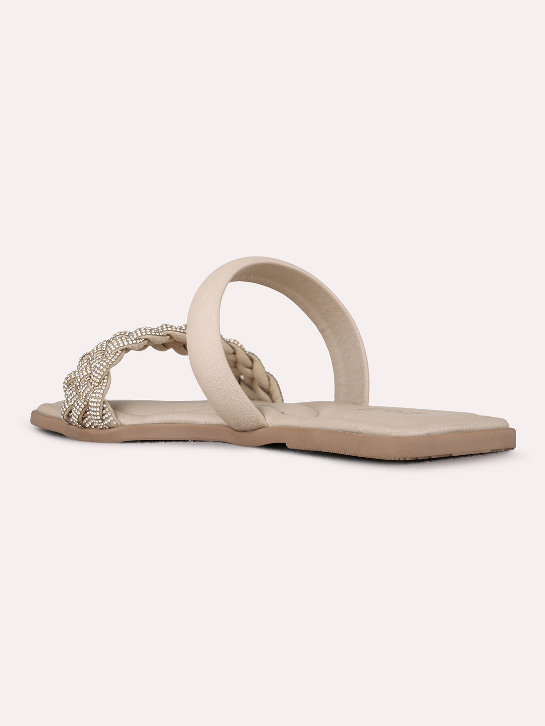 Womens Beige Casual Solid Open Toe Flats