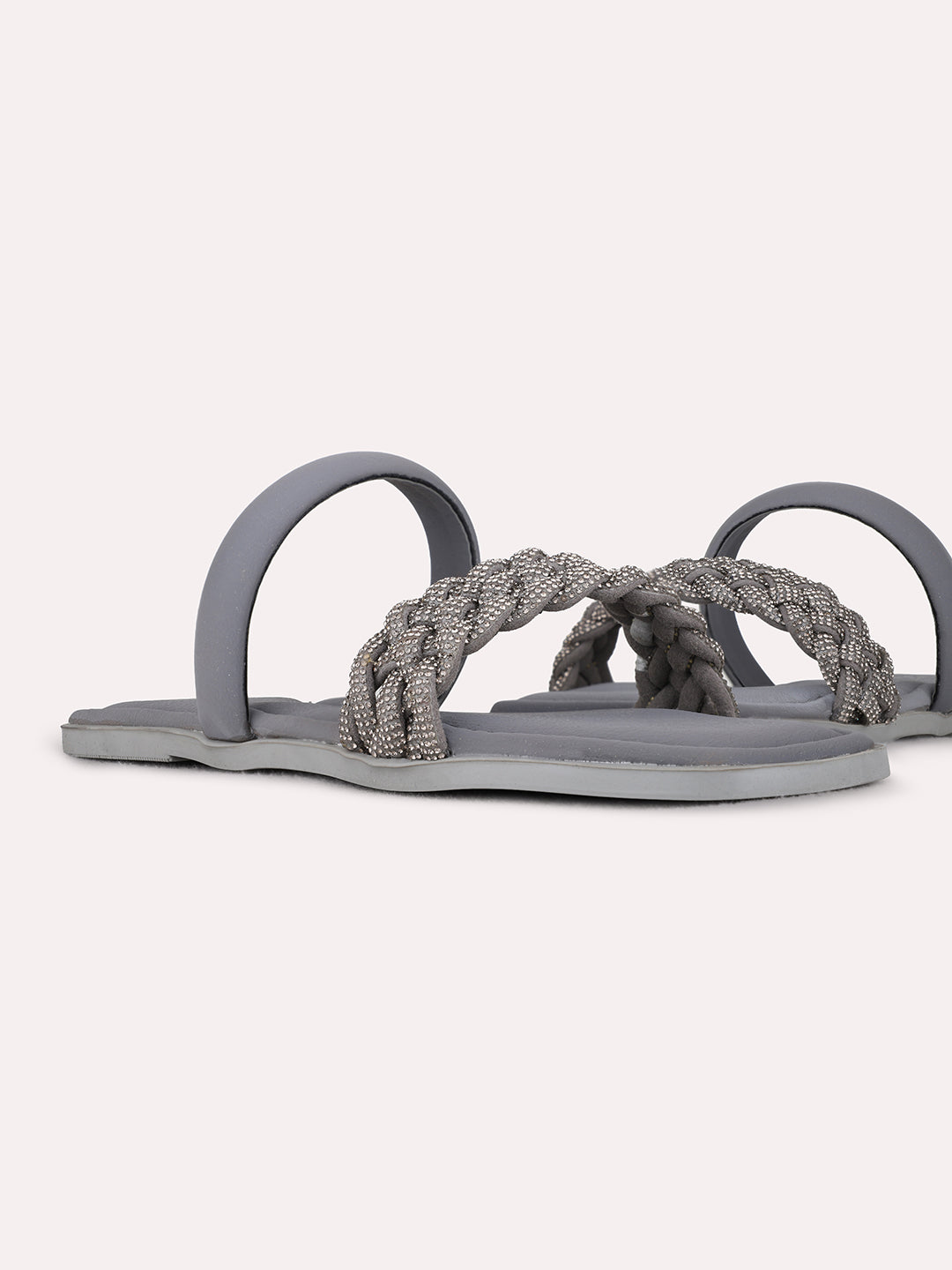 Womens Grey Casual Solid Open Toe Flats