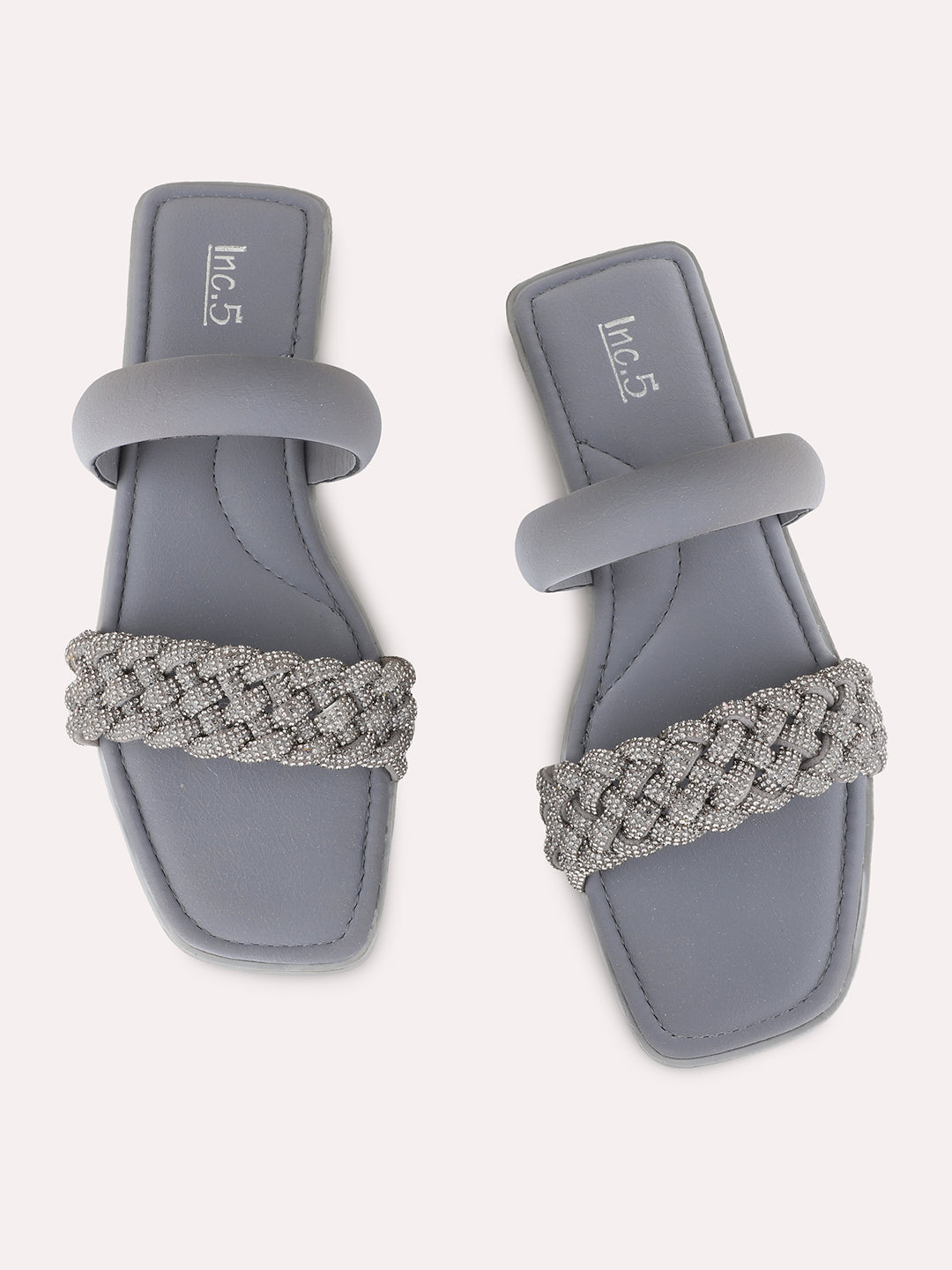 Womens Grey Casual Solid Open Toe Flats