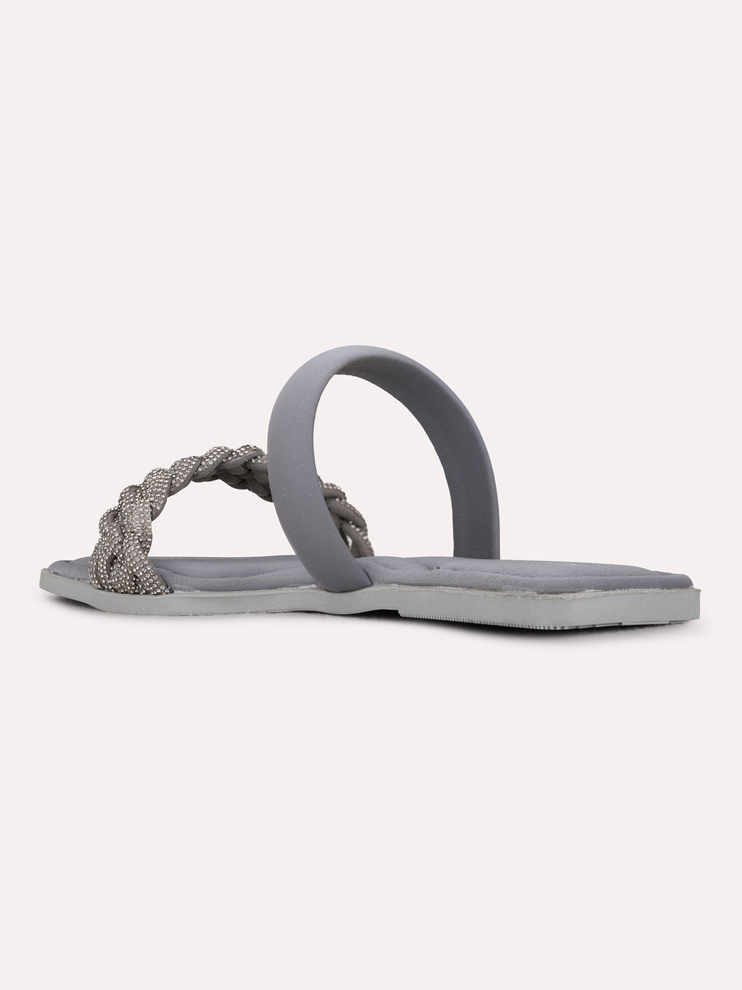 Womens Grey Casual Solid Open Toe Flats
