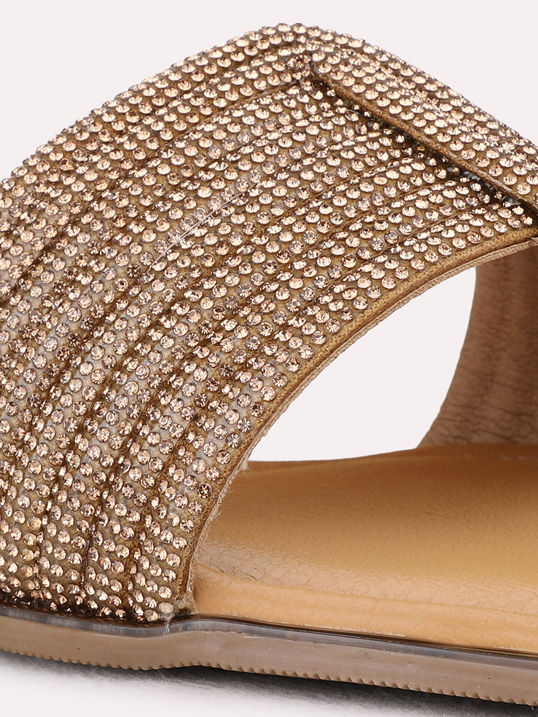 Womens Golden Ethnic Wear Embellished Open Toe Flat Sandals