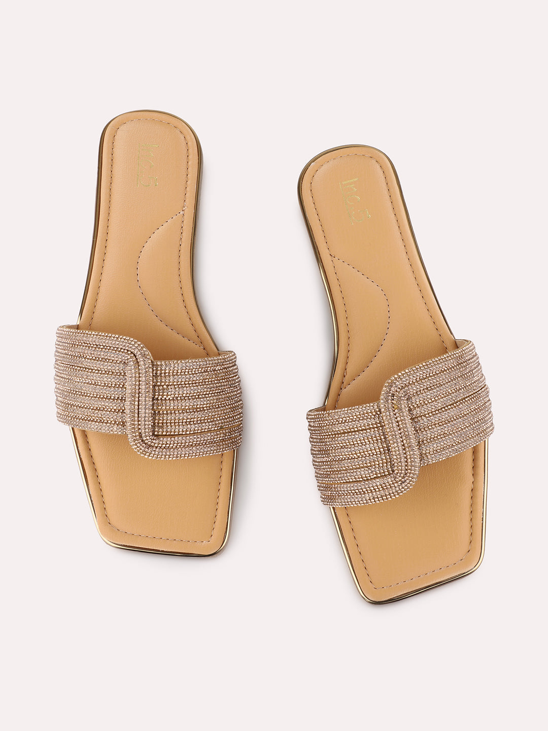 Womens Golden Ethnic Wear Embellished Open Toe Flat Sandals