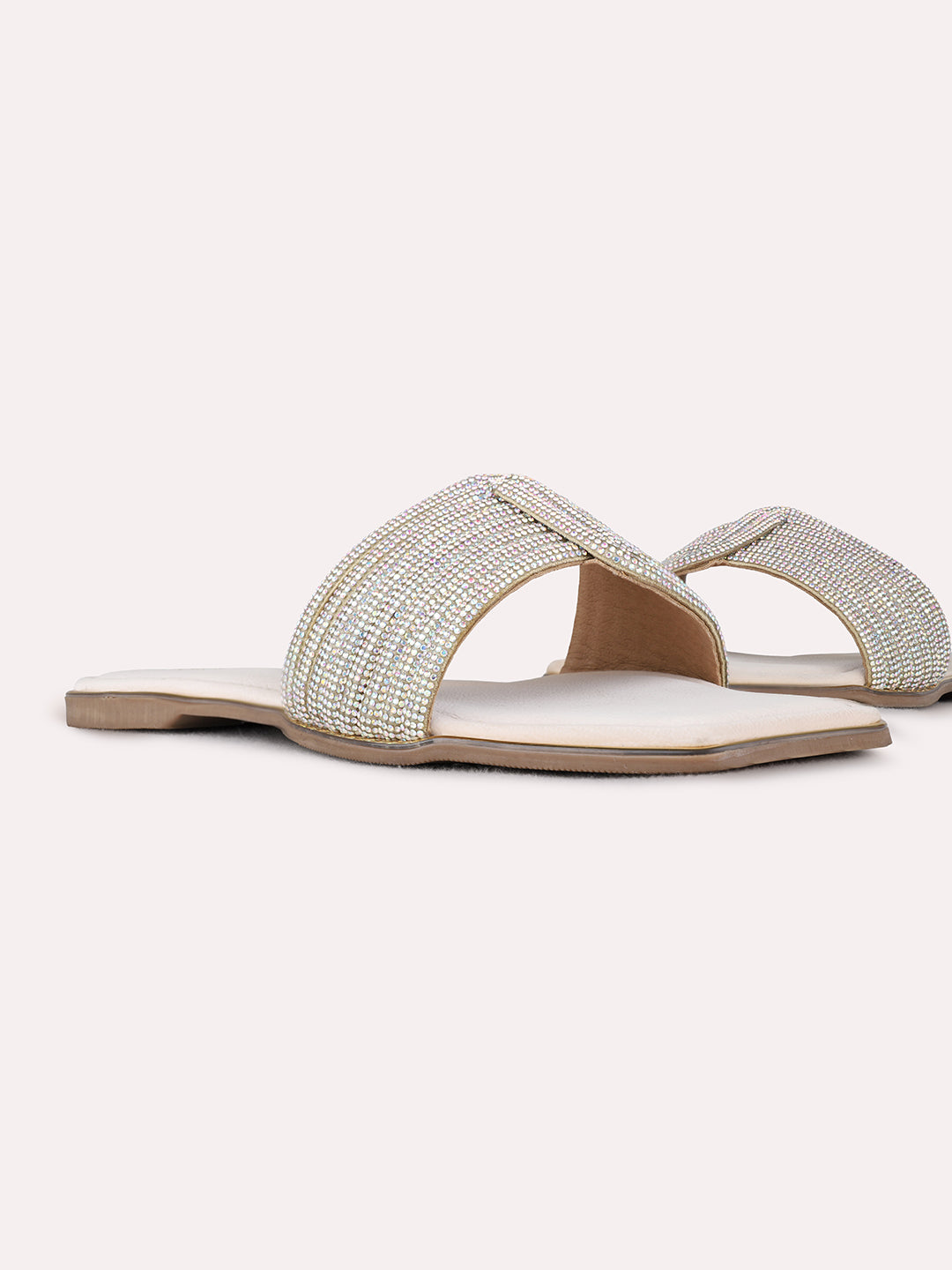 Womens Cream Ethnic Solid Open Toe Flats