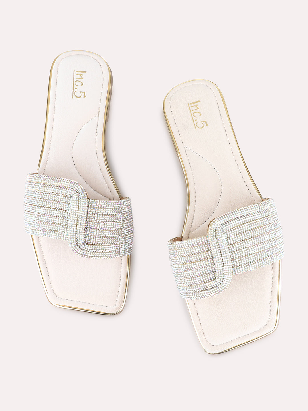 Womens Cream Ethnic Solid Open Toe Flats