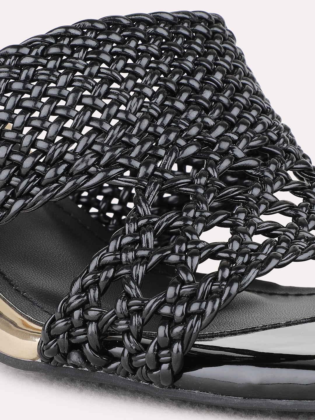 Womens Black Party Wear Solid Pattern Square Toe Block Heel Sandals