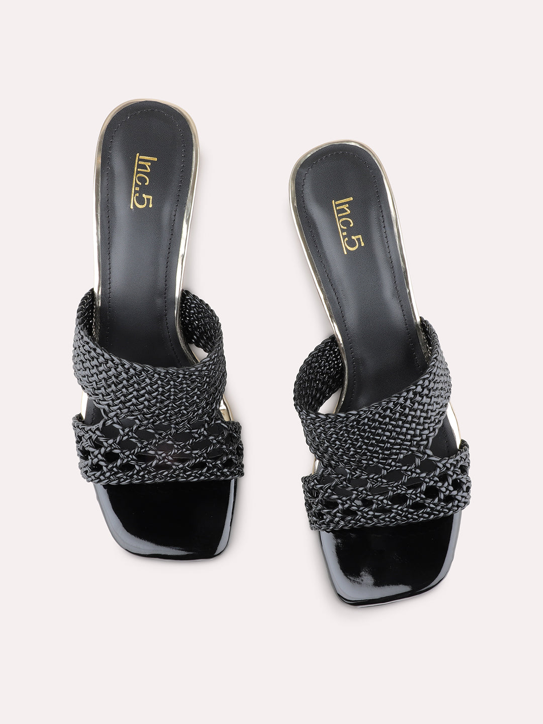 Womens Black Party Wear Solid Pattern Square Toe Block Heel Sandals