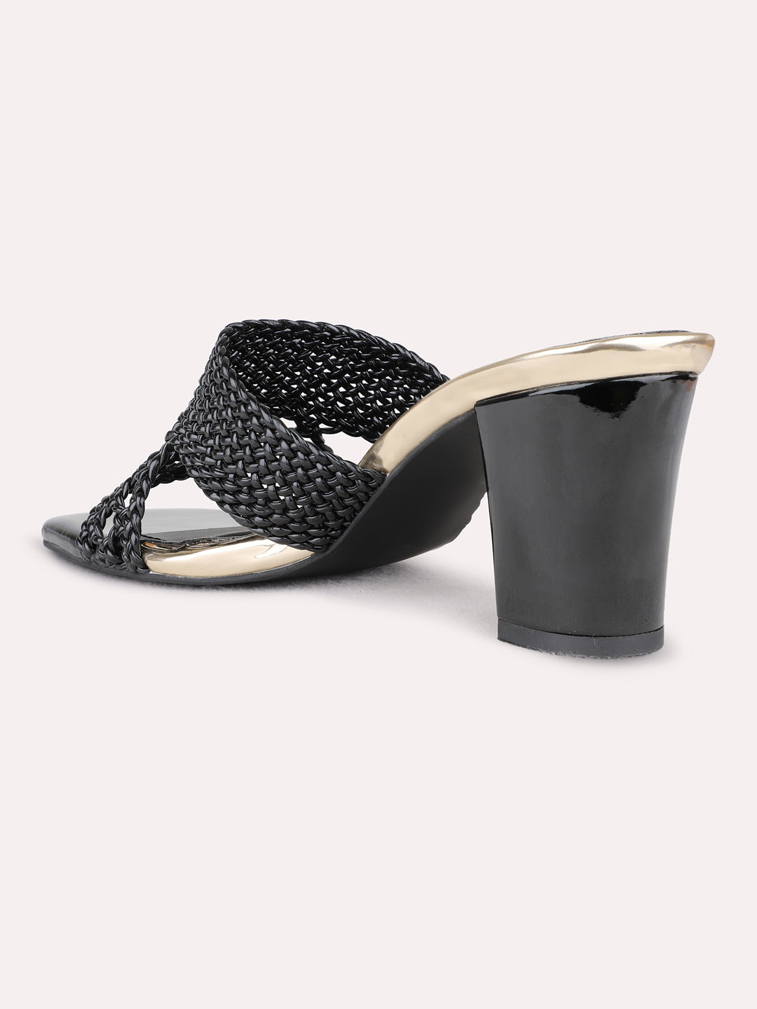Womens Black Party Wear Solid Pattern Square Toe Block Heel Sandals