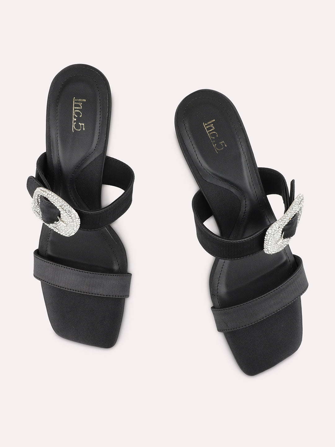 Womens Black Party Wear Solid Square Toe Stiletto Heels