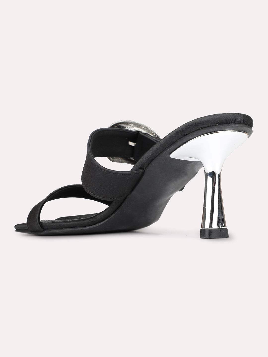 Womens Black Party Wear Solid Square Toe Stiletto Heels