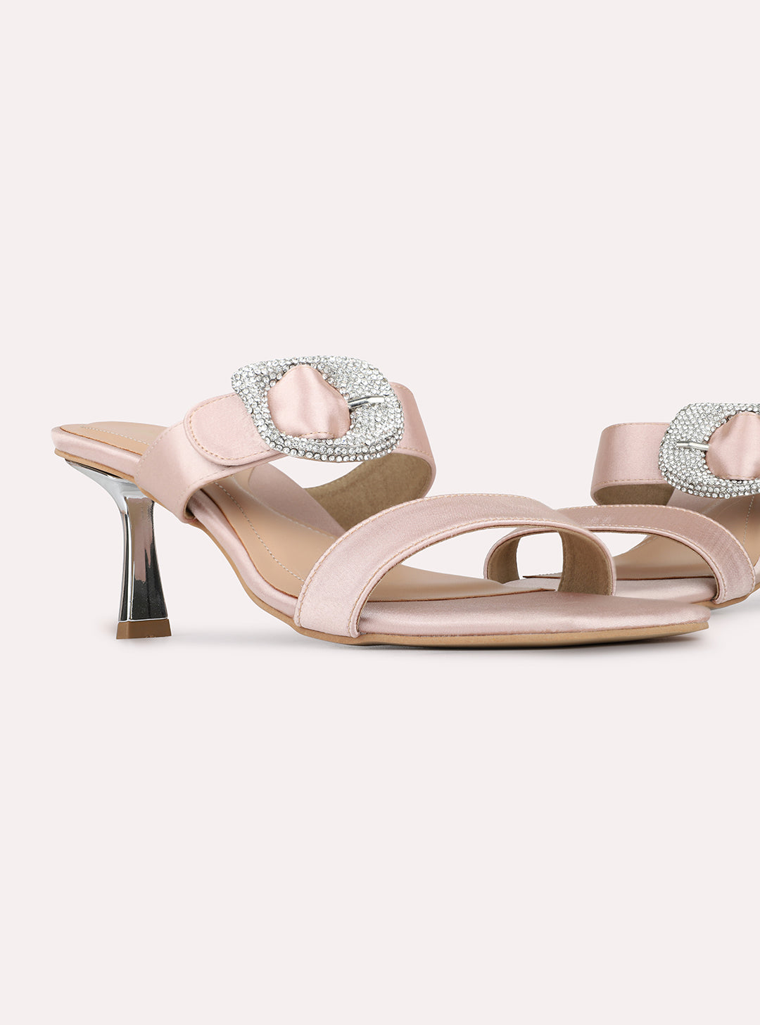 Womens Rose Gold Party Wear Solid Square Toe Stiletto Heels