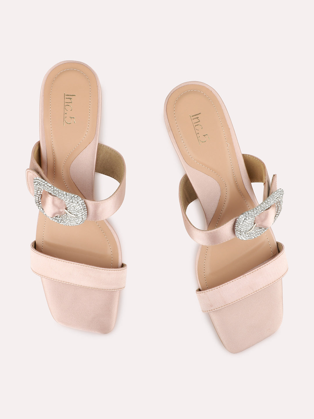 Womens Rose Gold Party Wear Solid Square Toe Stiletto Heels