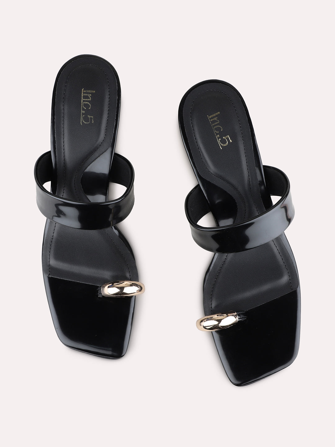 Womens Black Party Wear Solid Pattern Round Toe Stiletto Heels