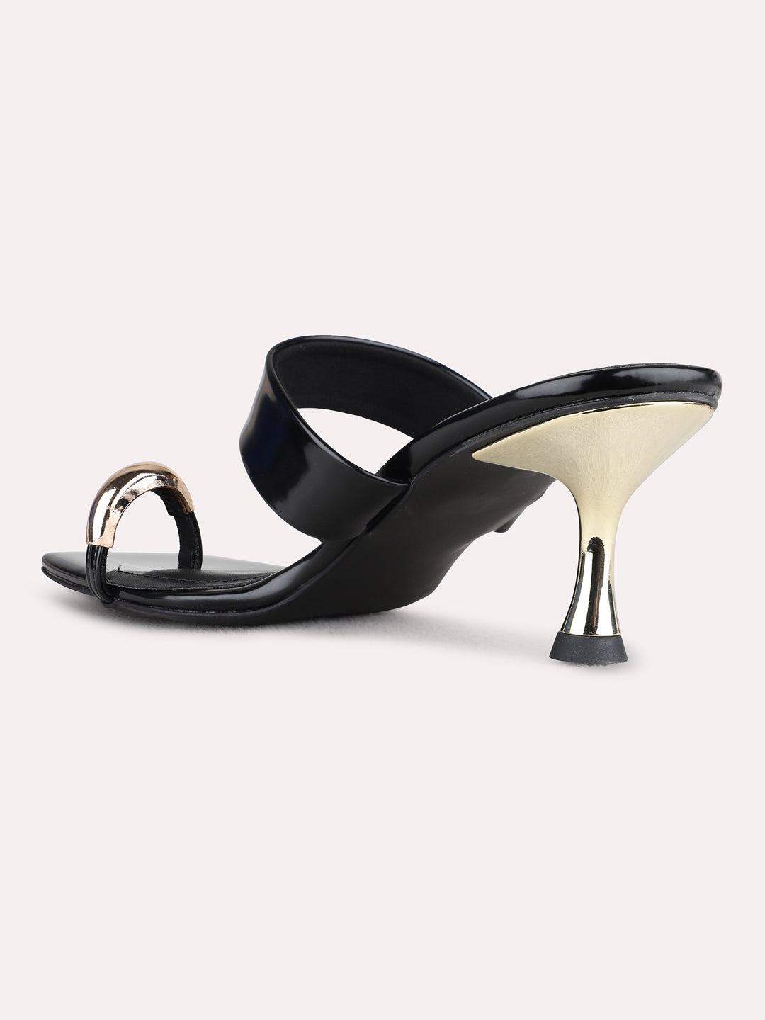 Womens Black Party Wear Solid Pattern Round Toe Stiletto Heels