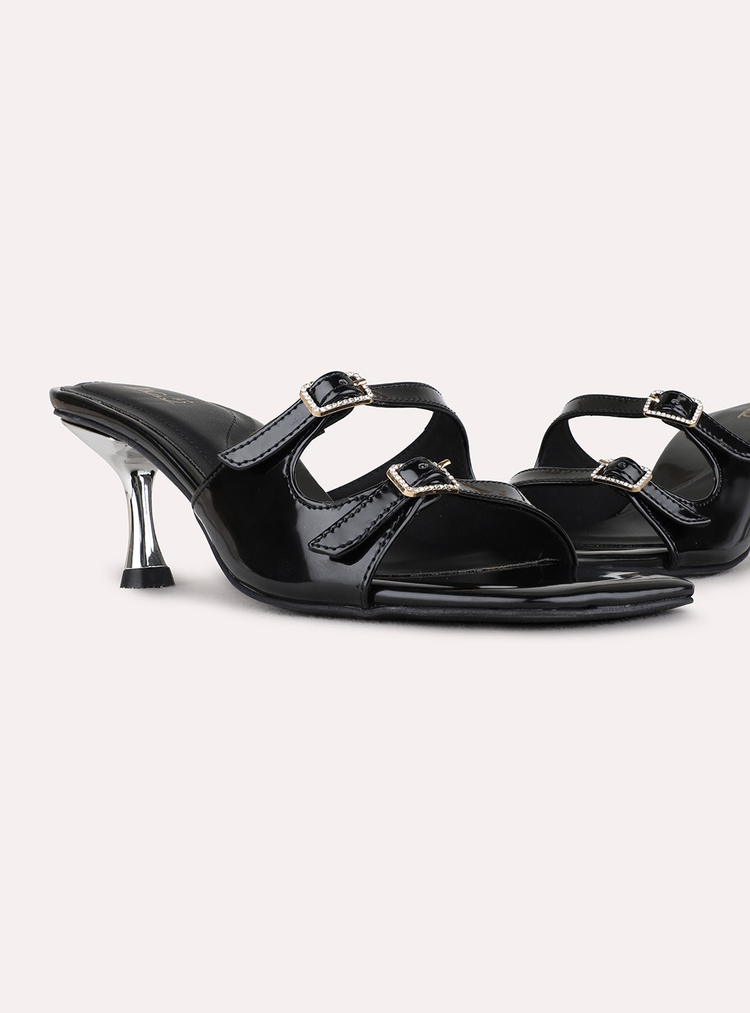 Womens Black Casual Solid Square Toe Stiletto Heels