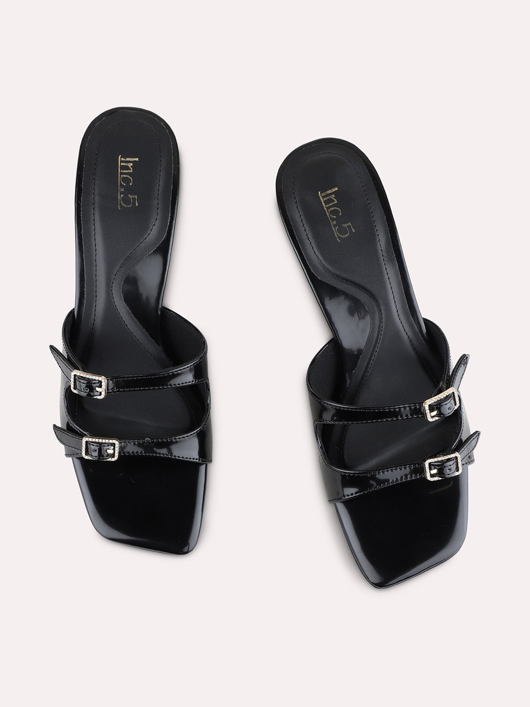 Womens Black Casual Solid Square Toe Stiletto Heels