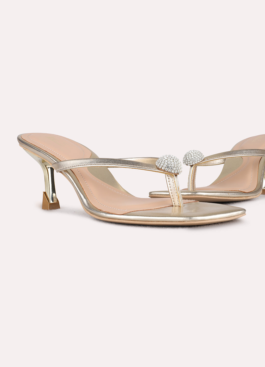 Womens Gold Party Wear Embellished Round Toe Stiletto Heels
