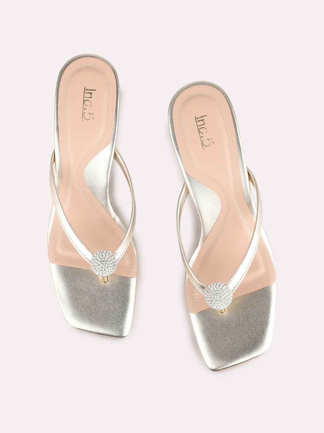 Womens Gold Party Wear Embellished Round Toe Stiletto Heels